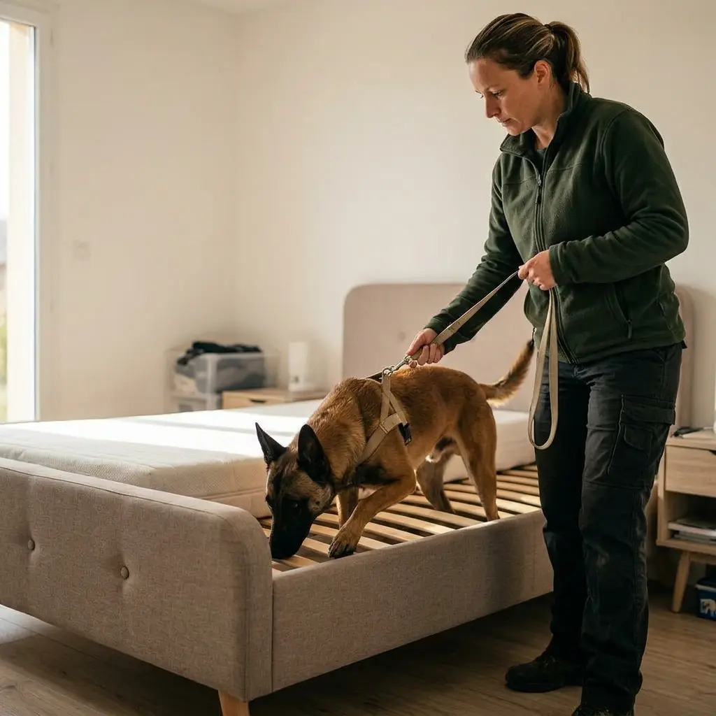 Comment réagir avant l'arrivée du chien détecteur à Théding ?