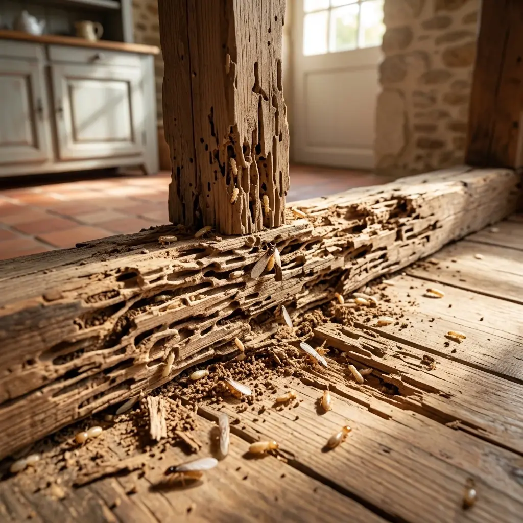 Situations courantes : bois rongé, tunnels de terre et structures fragiles